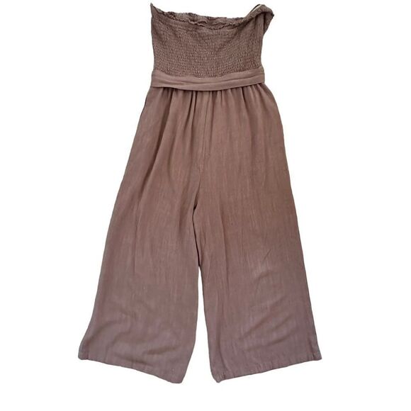 Allie Rose ~ Brown smocked strapless jumper ~ size M ~ cotton/linen blend - Picture 6 of 16